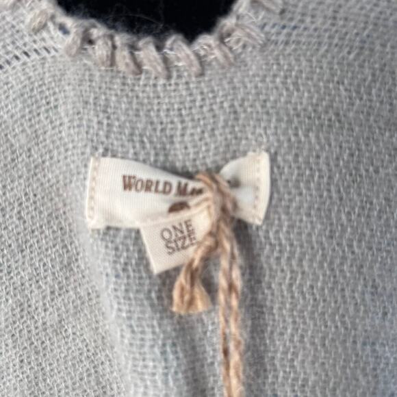 World Market Soft Knit Oversized Poncho Wrap Boho Blue And White OS. NEW - Picture 7 of 9